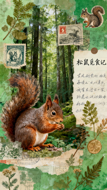 森林松鼠觅食记拼贴画