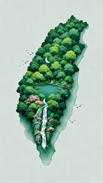 绿色森林瀑布风景插画