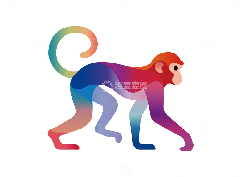 源文件下载【趣麦麦图】多彩渐变猴图案插画设计