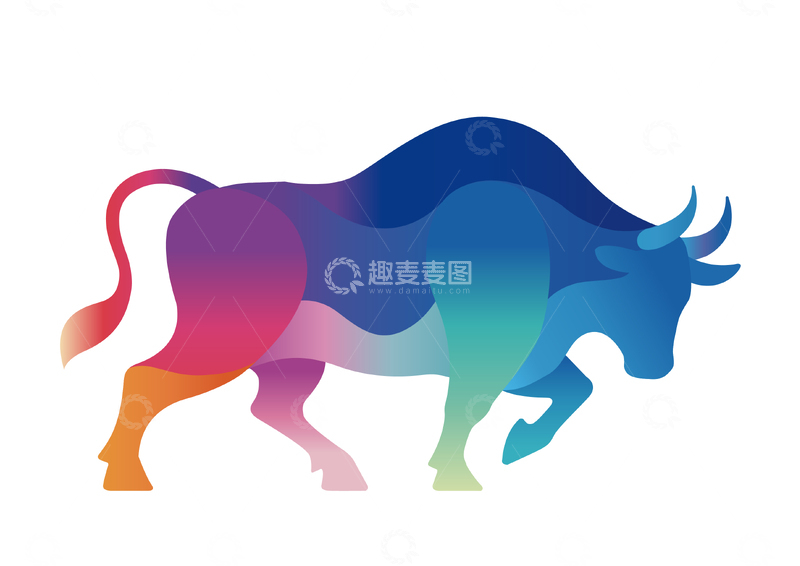 源文件下载【趣麦麦图】渐变色彩公牛艺术图案设计