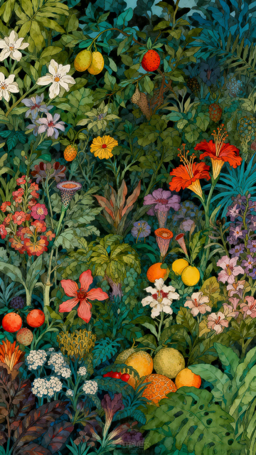 彩绘花园植物插画