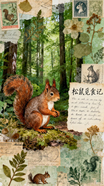 复古森林松鼠觅食记