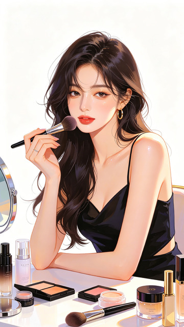 动漫风格女性化妆插画设计素材