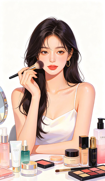 美妆插画美女化妆场景