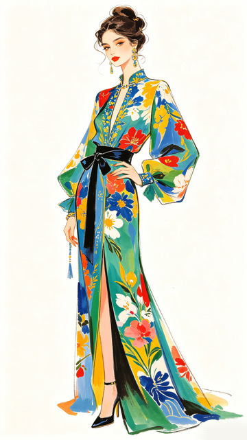 和服插画艺术女性服装