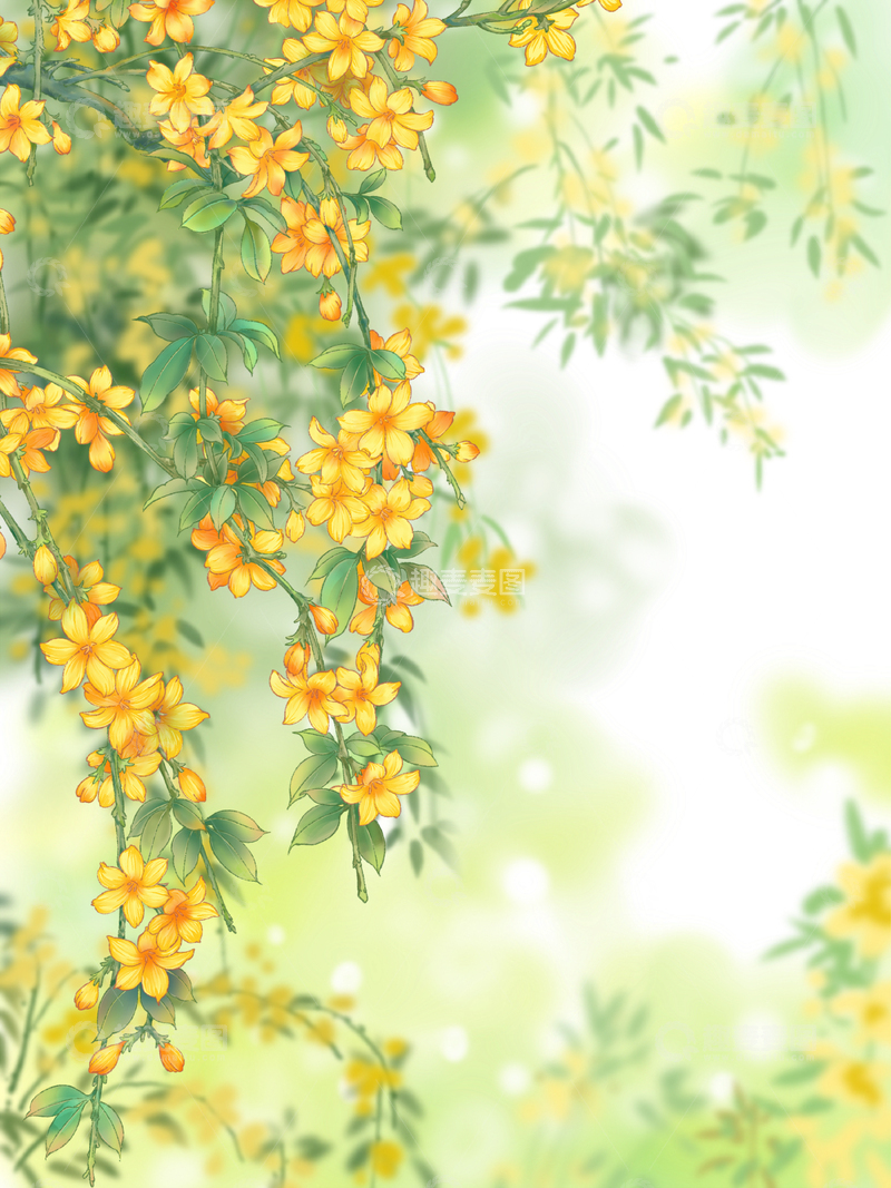 源文件下载【趣麦麦图】-春意盎然迎春花黄色花卉插画