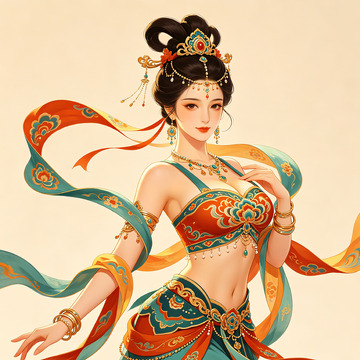 敦煌古风飞天舞女插画设计素材