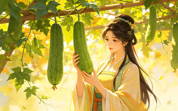 古风女子丝瓜园美景插画