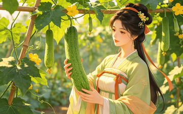 古风女子田园丝瓜图