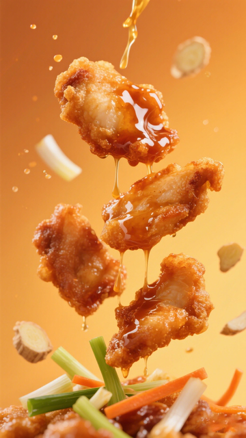 炸鸡块酱汁飞溅美食摄影