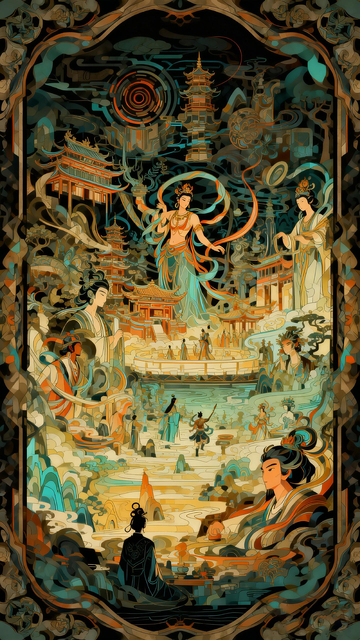 古风神话人物建筑插画