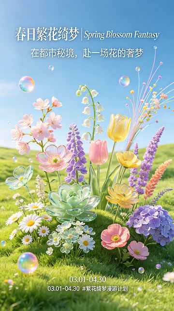 透明玻璃质感的春季繁花