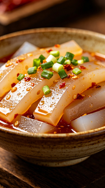 凉粉盛在粗陶碗