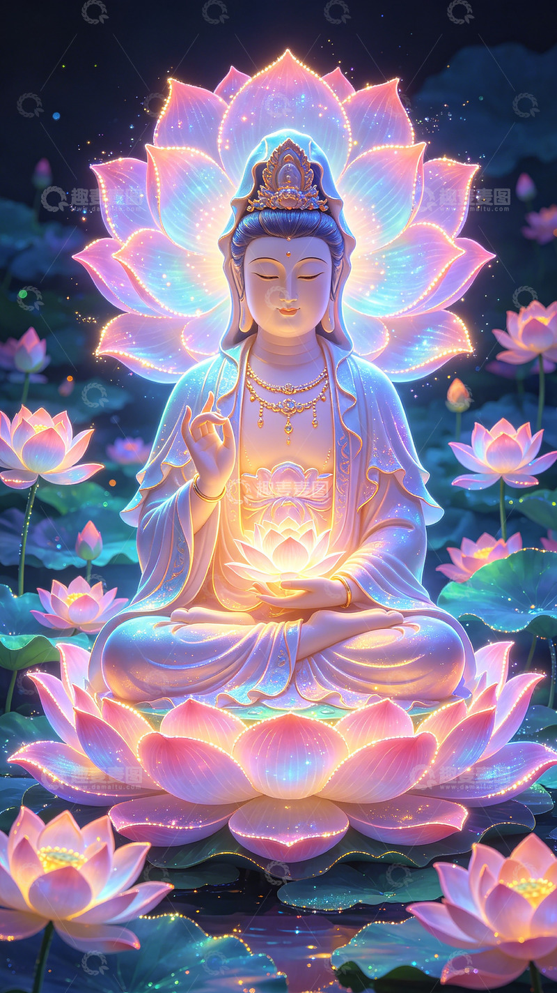 高清大图下载【趣麦麦图】-佛光莲花禅意插画