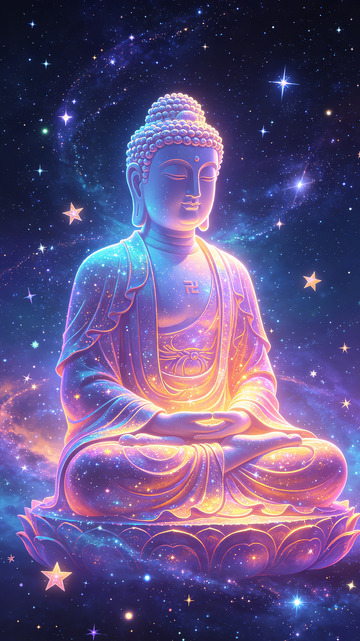星空佛光禅意艺术插画