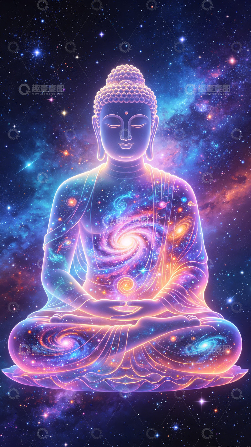 高清大图下载【趣麦麦图】宇宙佛光禅意艺术插画