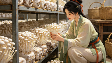 古风女子采蘑菇插画素材