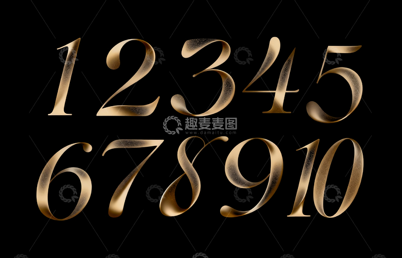 源文件下载【趣麦麦图】金属金色磨砂质感数字1-10