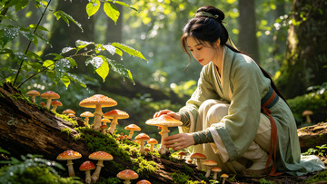 古风森林采蘑菇写真