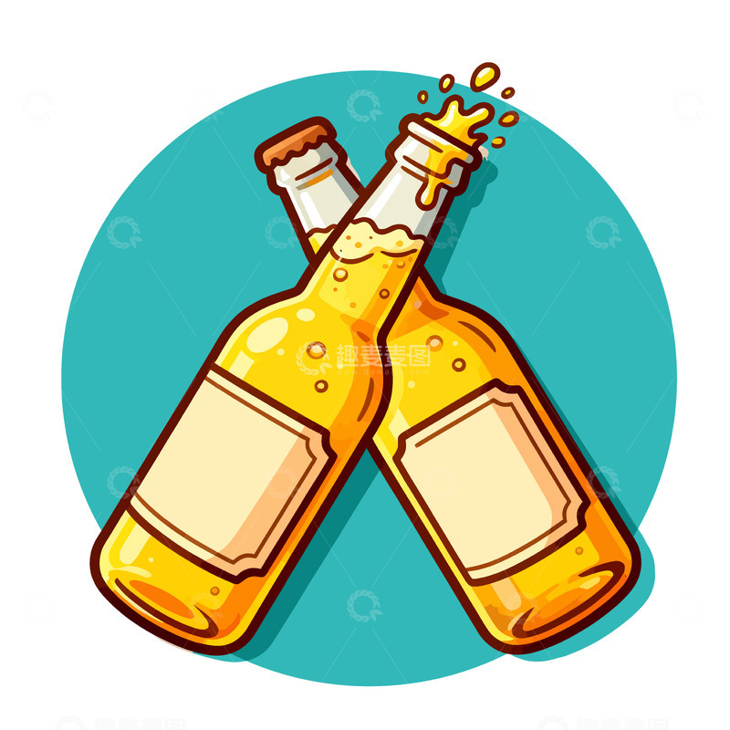 源文件下载【趣麦麦图】-卡通风格啤酒瓶庆祝插画