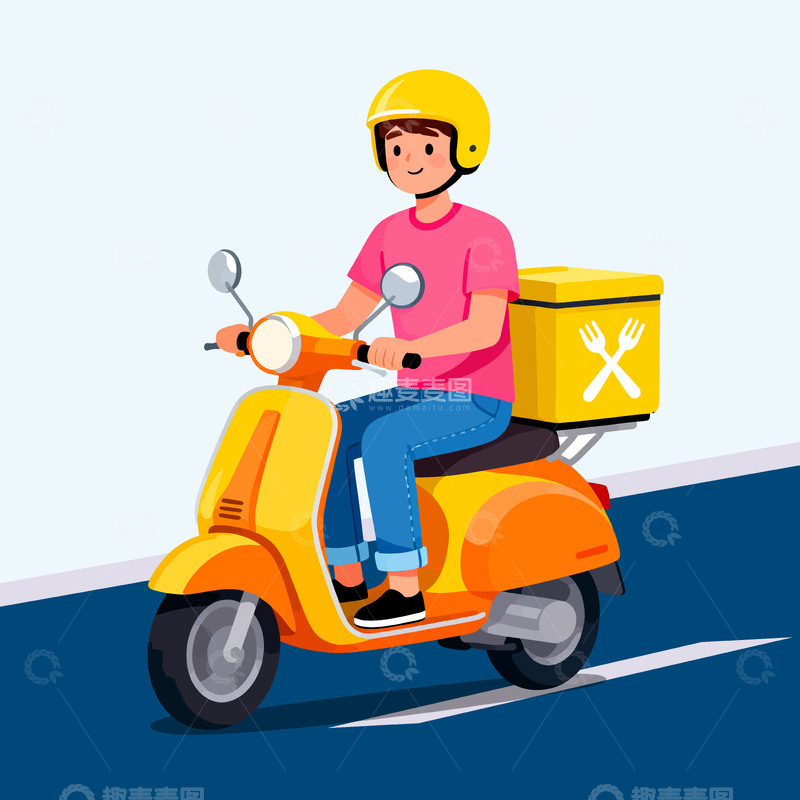 源文件下载【趣麦麦图】外卖员电动车送餐卡通矢量图