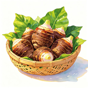 插画风格芋头篮子手绘素材