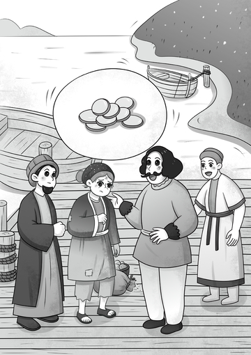 古人码头交易场景儿童插画