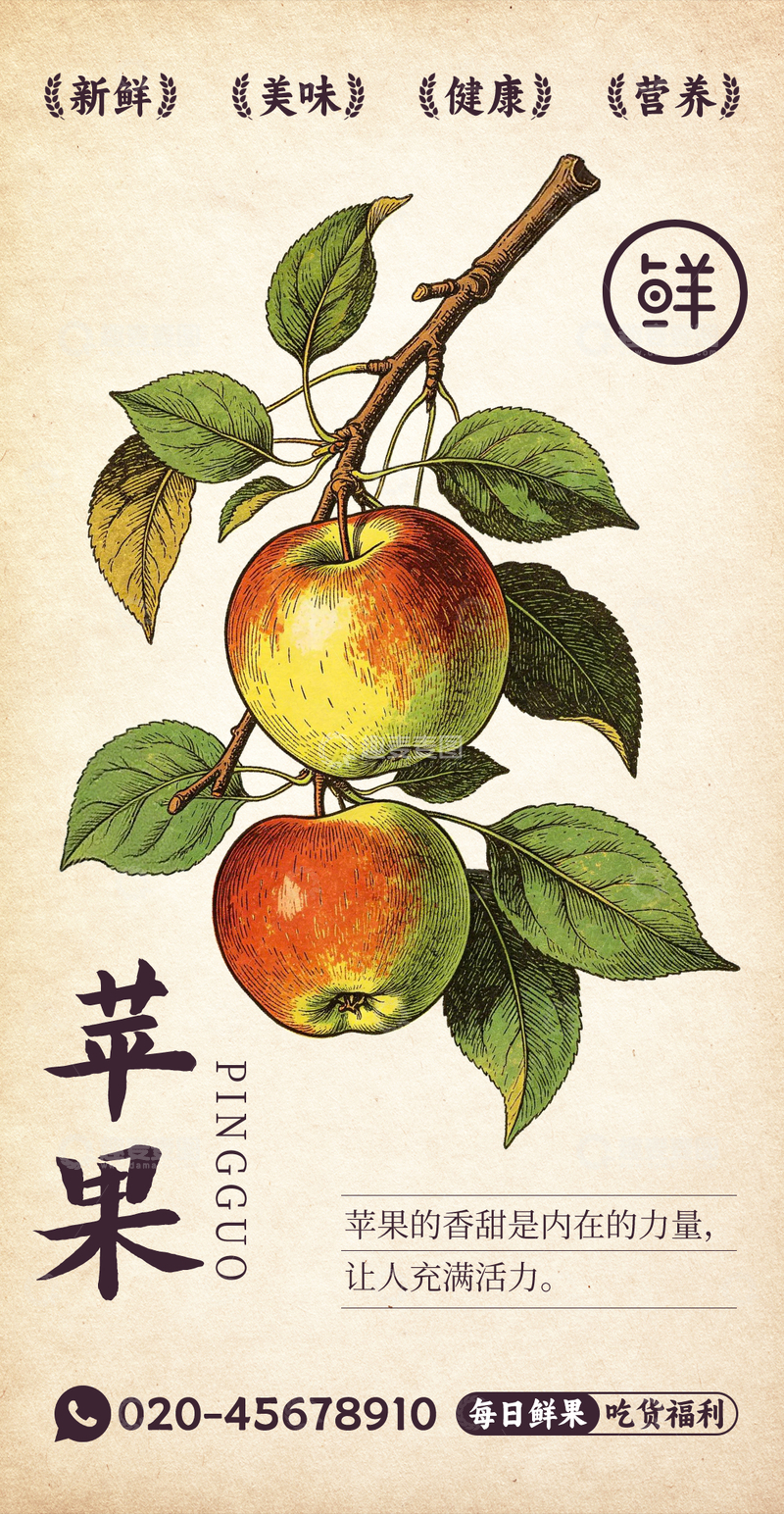 源文件下载【趣麦麦图】水果插画苹果设计素材
