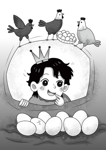 戴皇冠小孩与鸡和蛋画面儿童插画