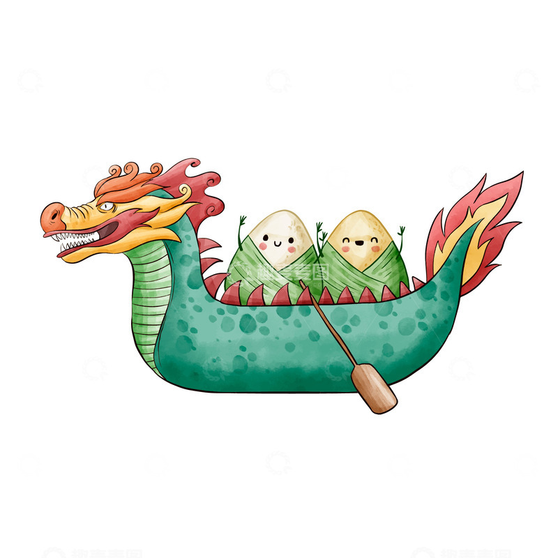 源文件下载【趣麦麦图】-水彩龙舟粽子插画