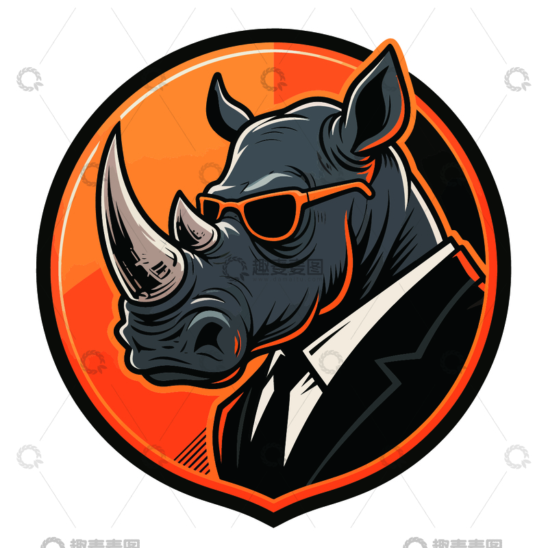 源文件下载【趣麦麦图】卡通犀牛西装头像设计图案