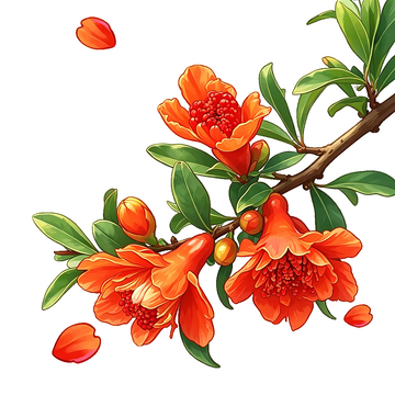鲜艳花卉插画石榴花设计素材