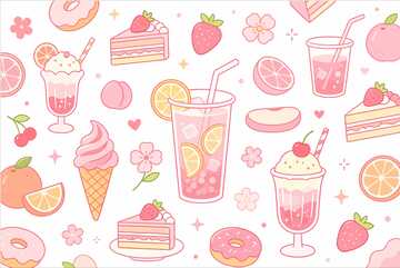 粉色甜品卡通插画设计素材