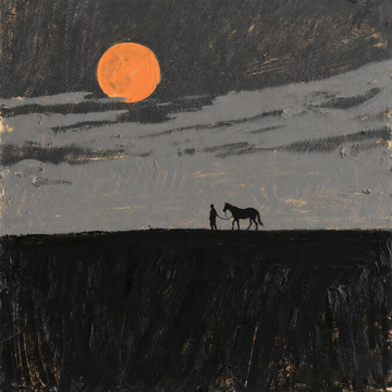 月夜牵马油画