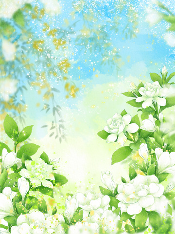 夏天栀子花毕业季花卉插画清新背景