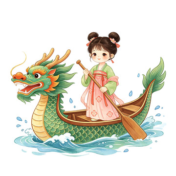 古风龙舟少女插画设计元素免扣
