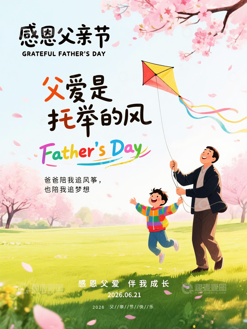 高清大图下载【趣麦麦图】-感恩父亲节卡通亲子插画