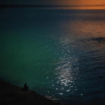 夜晚湖边垂钓