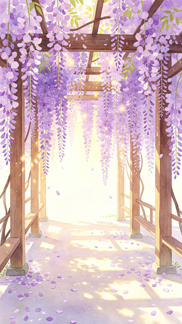紫藤花廊插画素材