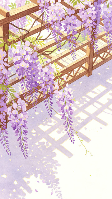 紫藤花架春意浓插画