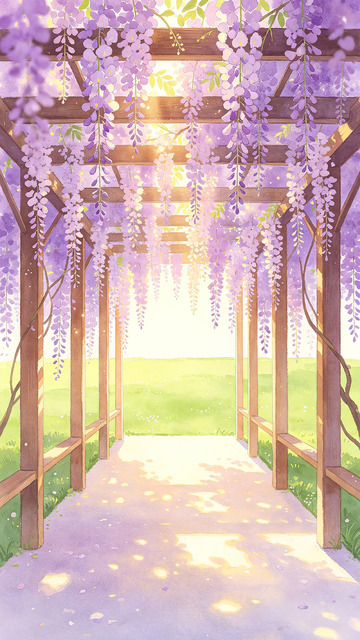 紫藤花廊梦幻插画