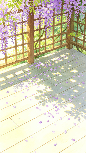 紫藤花影木地插画