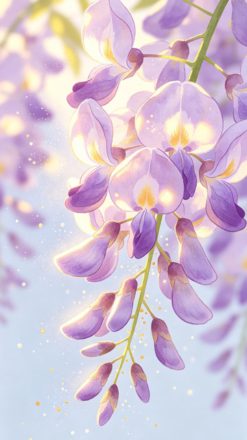 紫藤花唯美插画素材