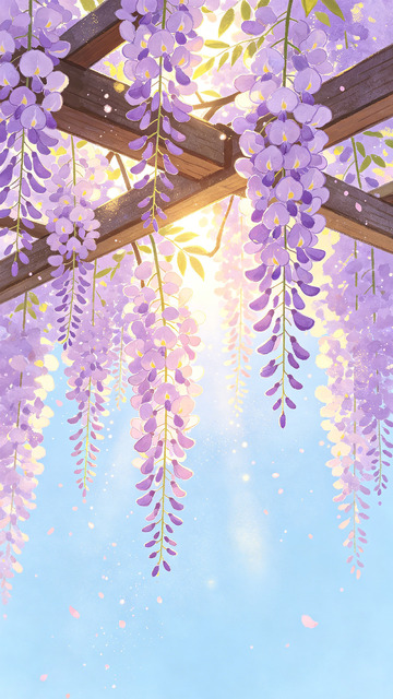紫藤花架春光插画