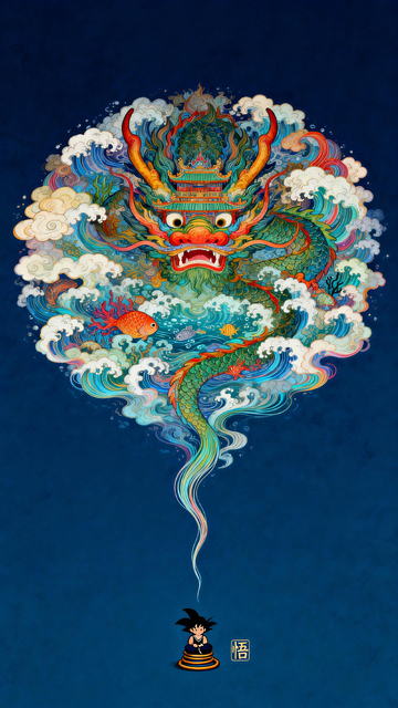 东方神话龙与少年融合插画