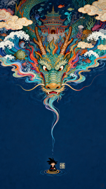 东方神话龙与少年插画