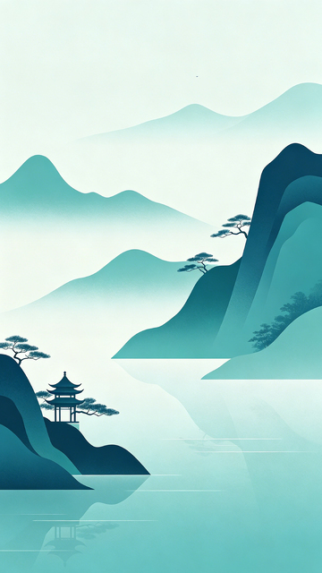 山水亭阁水墨画背景素材