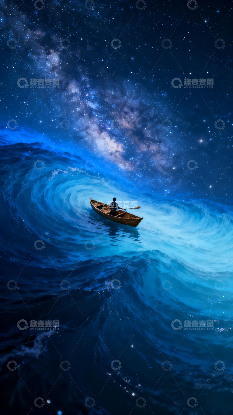 高清大图下载【趣麦麦图】-星河波涛小船行