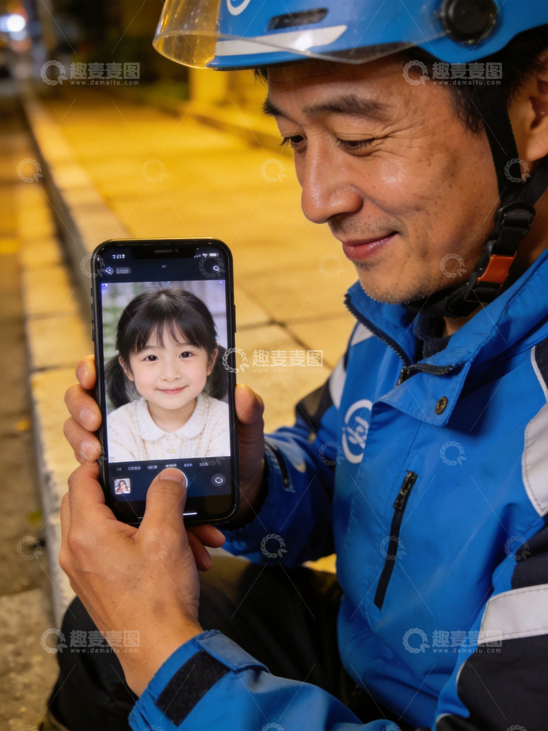 高清大图下载【趣麦麦图】蓝色制服手机自拍生活场景