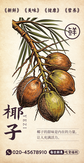 水果插画椰子设计素材